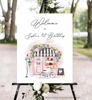 Editable French Birthday Welcome Sign Patisserie Tea Party Birthday Floral Pink France Paris Party Parisian Template PRINTABLE Corjl 0441