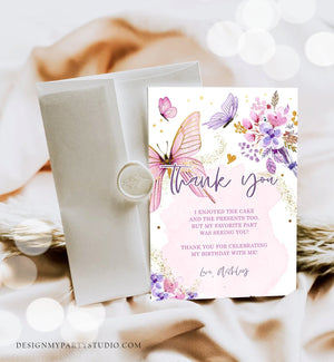 Editable Butterfly Thank You Card Girl Butterfly Kisses Thanks Baby Shower Birthday Party Floral Pink Download Printable Template Corjl 0437