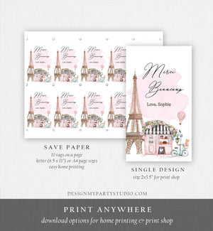 Editable Paris Birthday Favor Tag Merci Beaucoup French Patisserie Parisian Cafe French Baby Shower Gift Tag Digital Corjl Template 0441