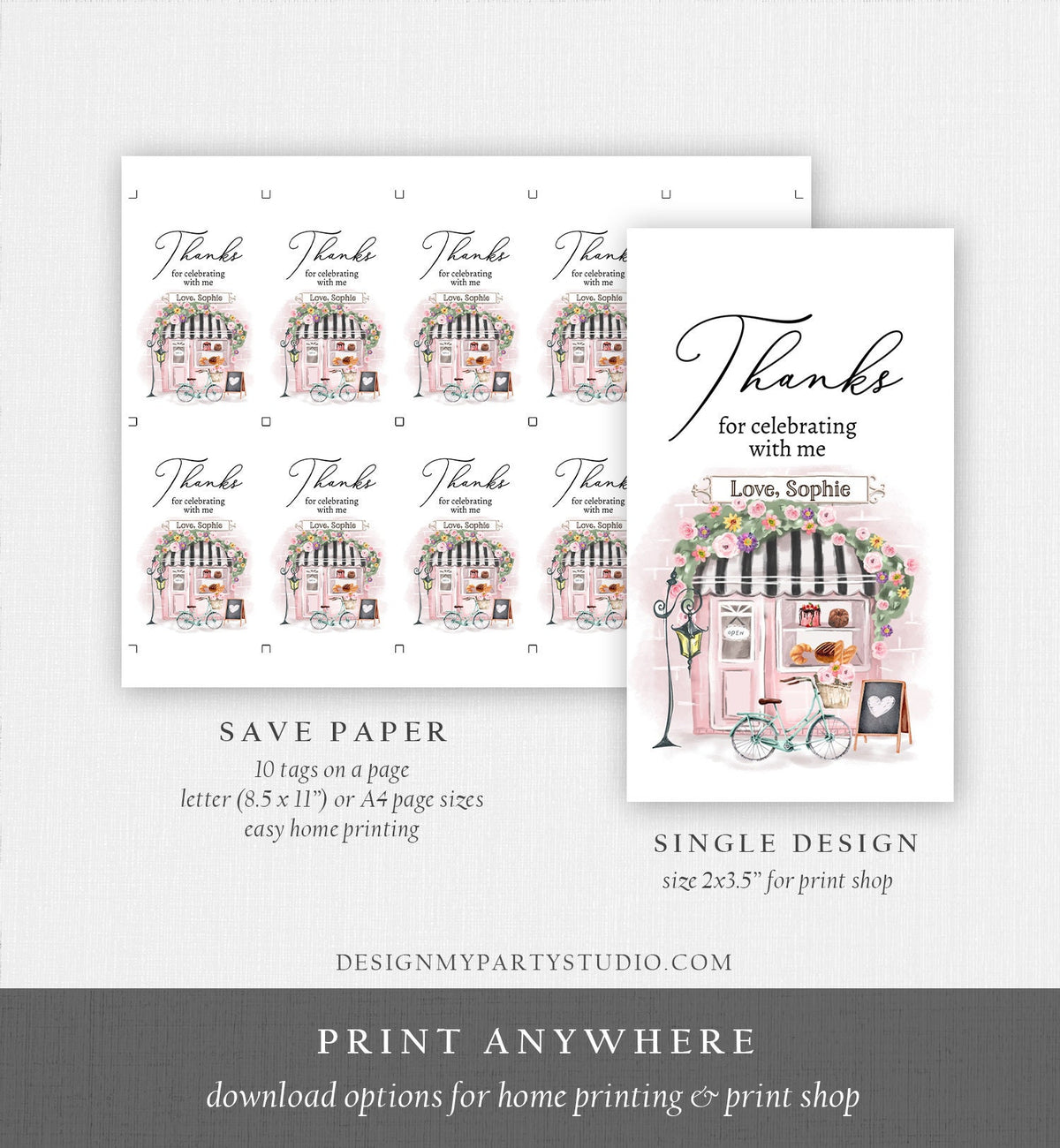 Editable Paris Birthday Favor Tag French Patisserie Parisian Cafe French Baby Shower Gift Tag Tea Party Digital Template Printable 0441