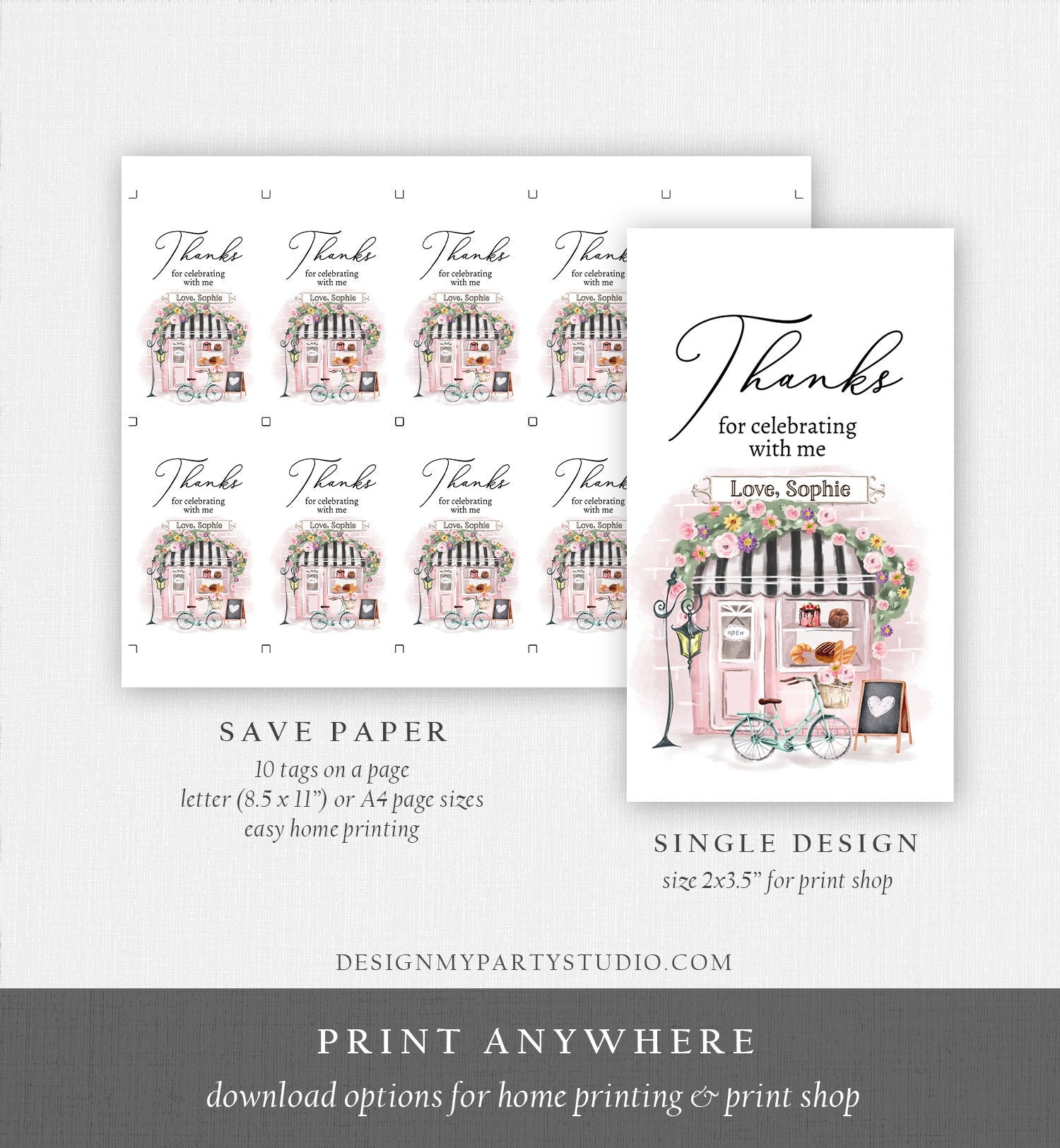 Editable Paris Birthday Favor Tag French Patisserie Parisian Cafe French Baby Shower Gift Tag Tea Party Digital Template Printable 0441