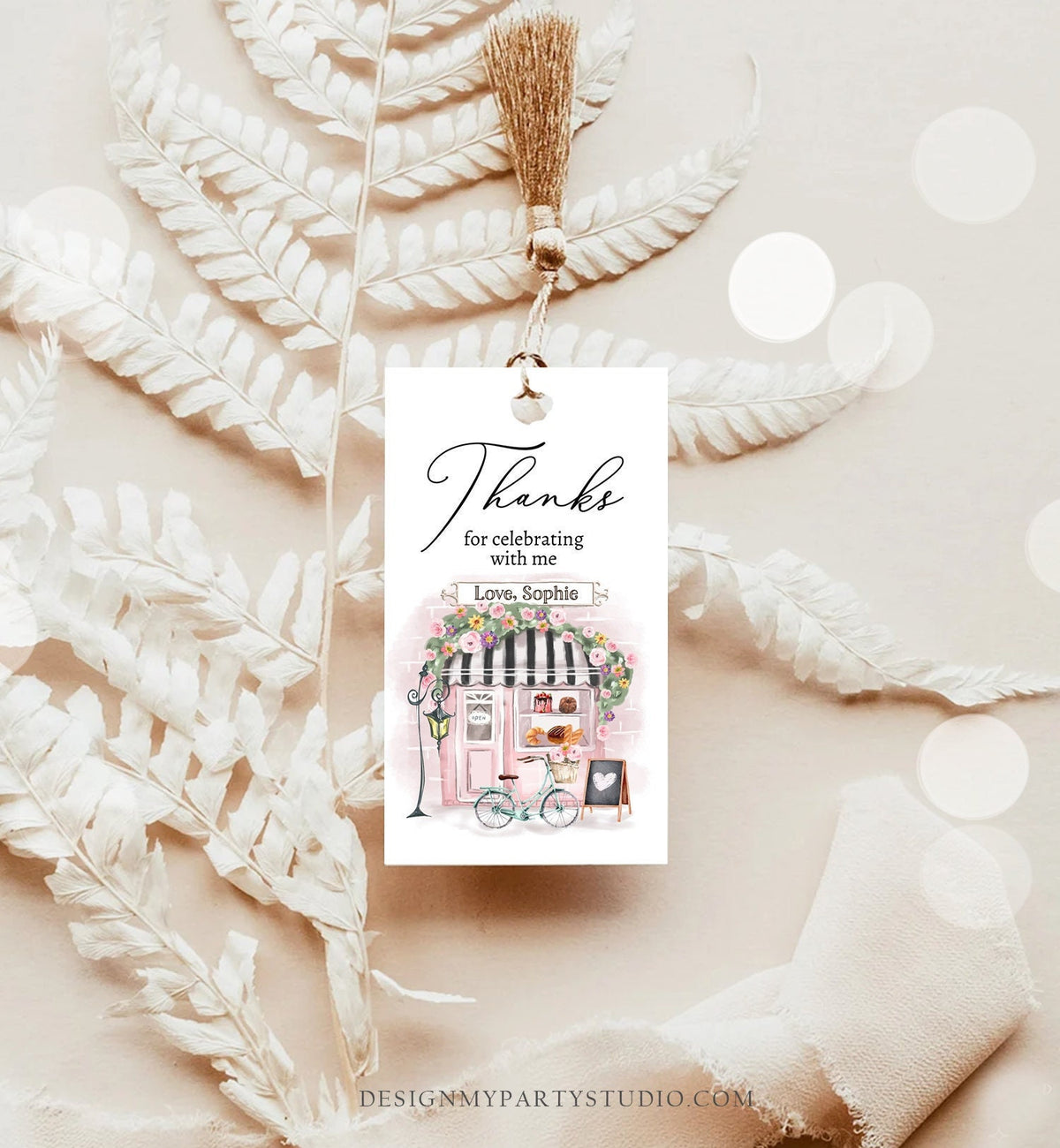Editable Paris Birthday Favor Tag French Patisserie Parisian Cafe French Baby Shower Gift Tag Tea Party Digital Template Printable 0441