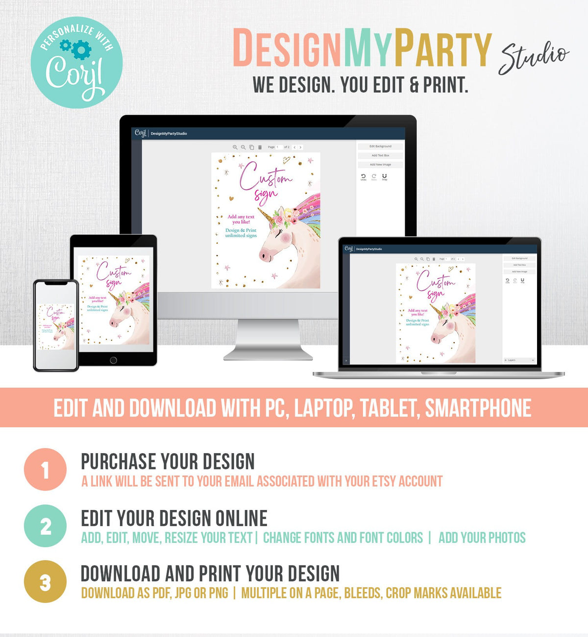 Editable Custom Sign Unicorn Birthday Magical Unicorn Party Decor Girl Pink Pastel Unicorn Party Signs 8x10 Download PRINTABLE Corjl 0411