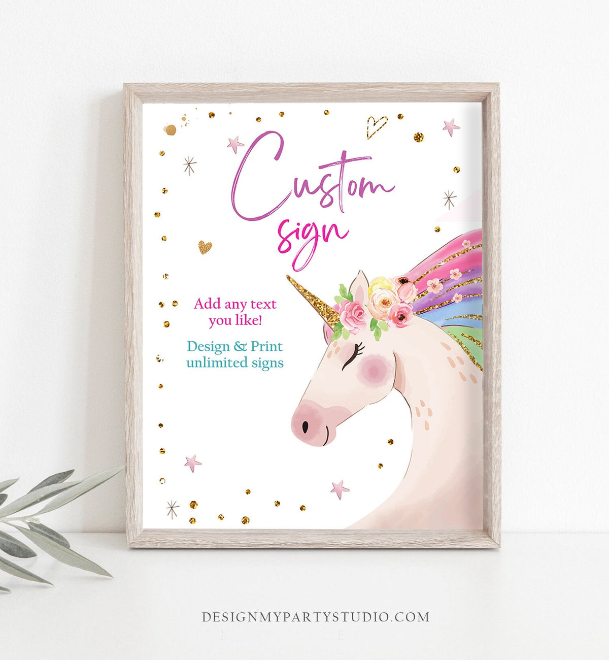 Editable Custom Sign Unicorn Birthday Magical Unicorn Party Decor Girl Pink Pastel Unicorn Party Signs 8x10 Download PRINTABLE Corjl 0411