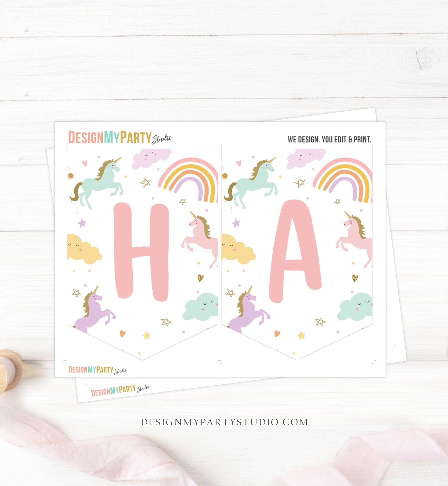 Happy Birthday Banner Unicorn Birthday Banner Magical Birthday Decorations Girl Pink Pastel Rainbow Download PRINTABLE DIGITAL DIY 0426