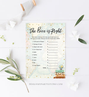 Editable The Price is Right Game Travel Baby Shower Adventure Shower Game Baby Coed Suitcases Map Download Corjl Template Printable 0263