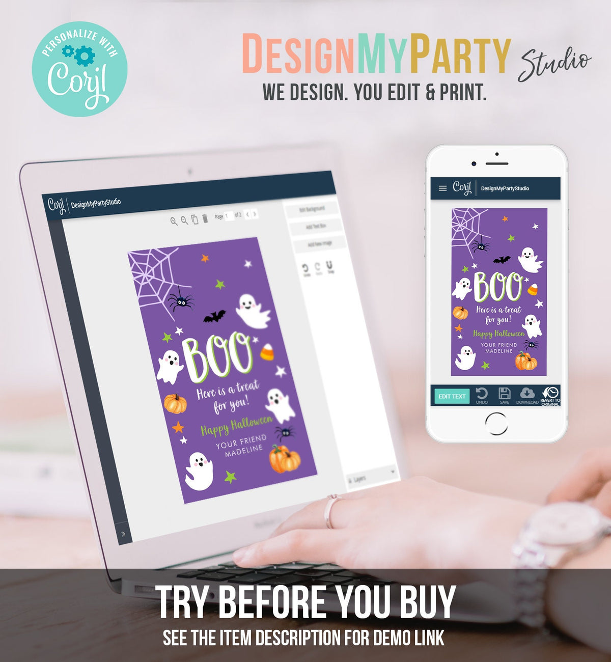 Editable Halloween Favor Tag Boo Gift Tags Costume Party Trick Or Treat Favor Tag Birthday Digital Download Template Printable 0418 0261