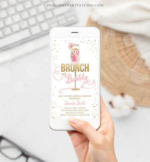 Editable Brunch and Bubbly Bridal Shower Evite Floral Champagne Gold Pink Wedding Download Phone Digital Electronic Template Corjl 0150