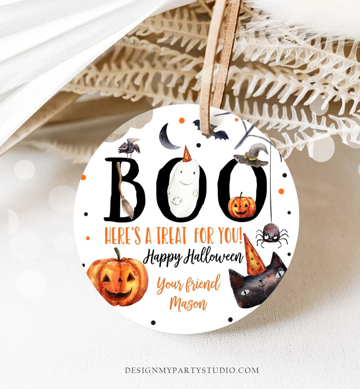 Editable Halloween Favor Tags Boo Gift Tags Costume Party Trick Or Treat Sticker Round Birthday Party Download Printable Template Corjl 0261