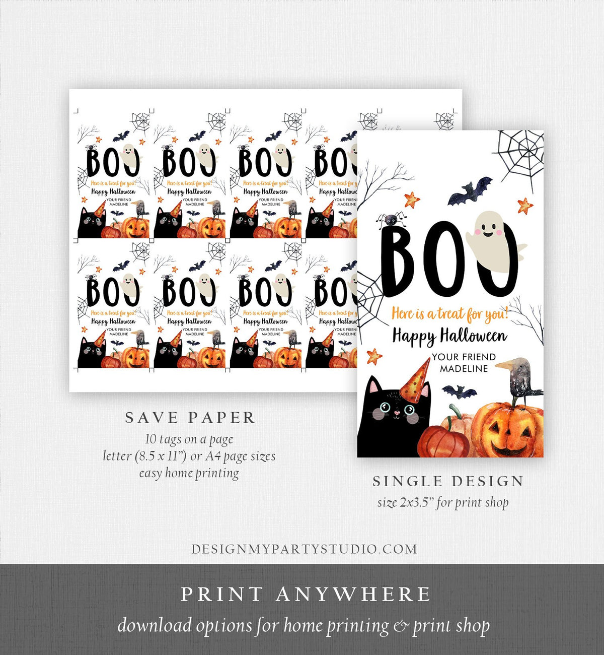 Editable Halloween Favor Tags Boo Gift Tags Costume Party Trick Or Treat Favor Tags Birthday Party Digital Download Template Printable 0261