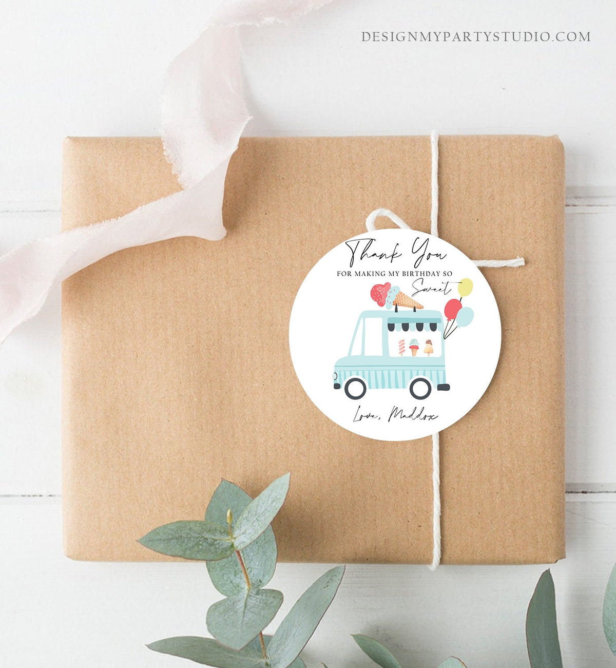 Editable Ice Cream Truck Favor Thank You Tags Ice Cream Birthday Party Modern Boy Blue Truck Gift Bag Labels Digital Template Printable 0415