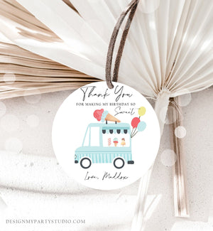 Editable Ice Cream Truck Favor Thank You Tags Ice Cream Birthday Party Modern Boy Blue Truck Gift Bag Labels Corjl Template PRINTABLE 0415