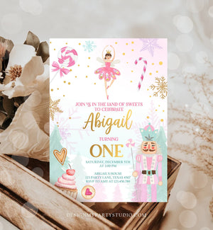 Editable Nutcracker Birthday Invitation Girl Land of Sweets Invite Winter Pink Girl Sugar Plum Fairy Download Printable Template Corjl 0352