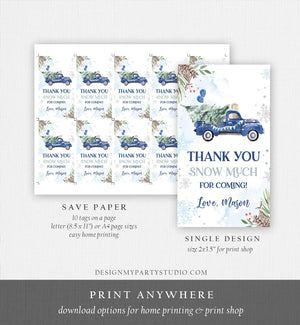 Editable Winter Onederland Favor Tag Christmas Tree Thank You Snow Much Blue Truck Birthday 1st Winter Gift Tag Boy Corjl Printable 0356