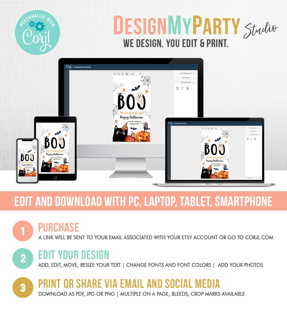 Editable Halloween Favor Tags Boo Gift Tags Costume Party Trick Or Treat Favor Tags Birthday Party Digital Download Template Printable 0261