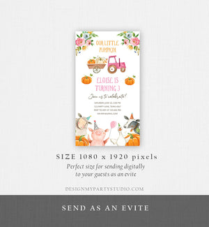 Editable Farm Birthday Evite Girl Farm Animals Pumpkin Girl Fall Barnyard Party Invitation Download Phone Template Digital Corjl 0155