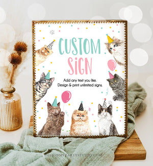 Editable Custom Sign Cat Birthday Kitten Birthday Party Sign Girl Pawty Decor Vet Adopt Table Sign Decoration 8x10 Download Printable 0384