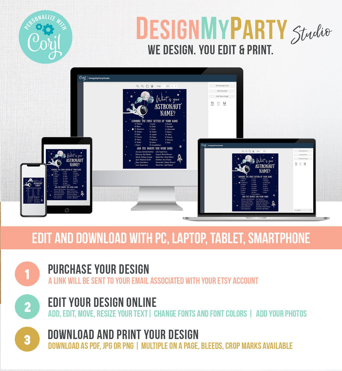 Editable What Is your Astronaut Name Game Outer Space Birthday Galaxy Birthday Party Activity Boy Rocket Digital Template Printable 0366