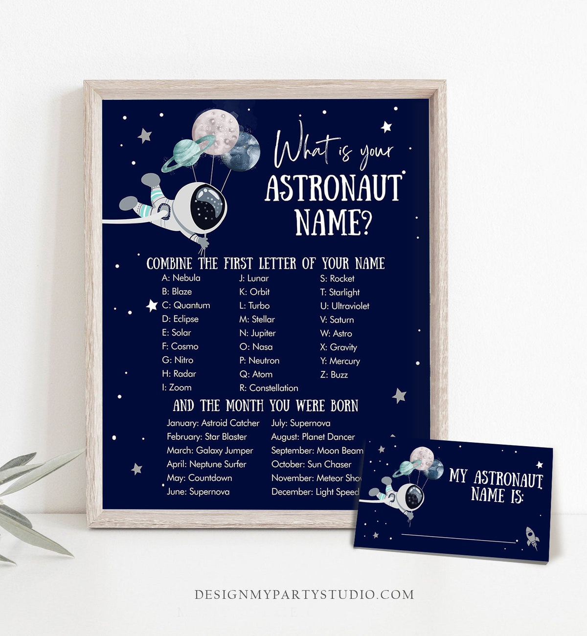 Editable What Is your Astronaut Name Game Outer Space Birthday Galaxy Birthday Party Activity Boy Rocket Digital Template Printable 0366