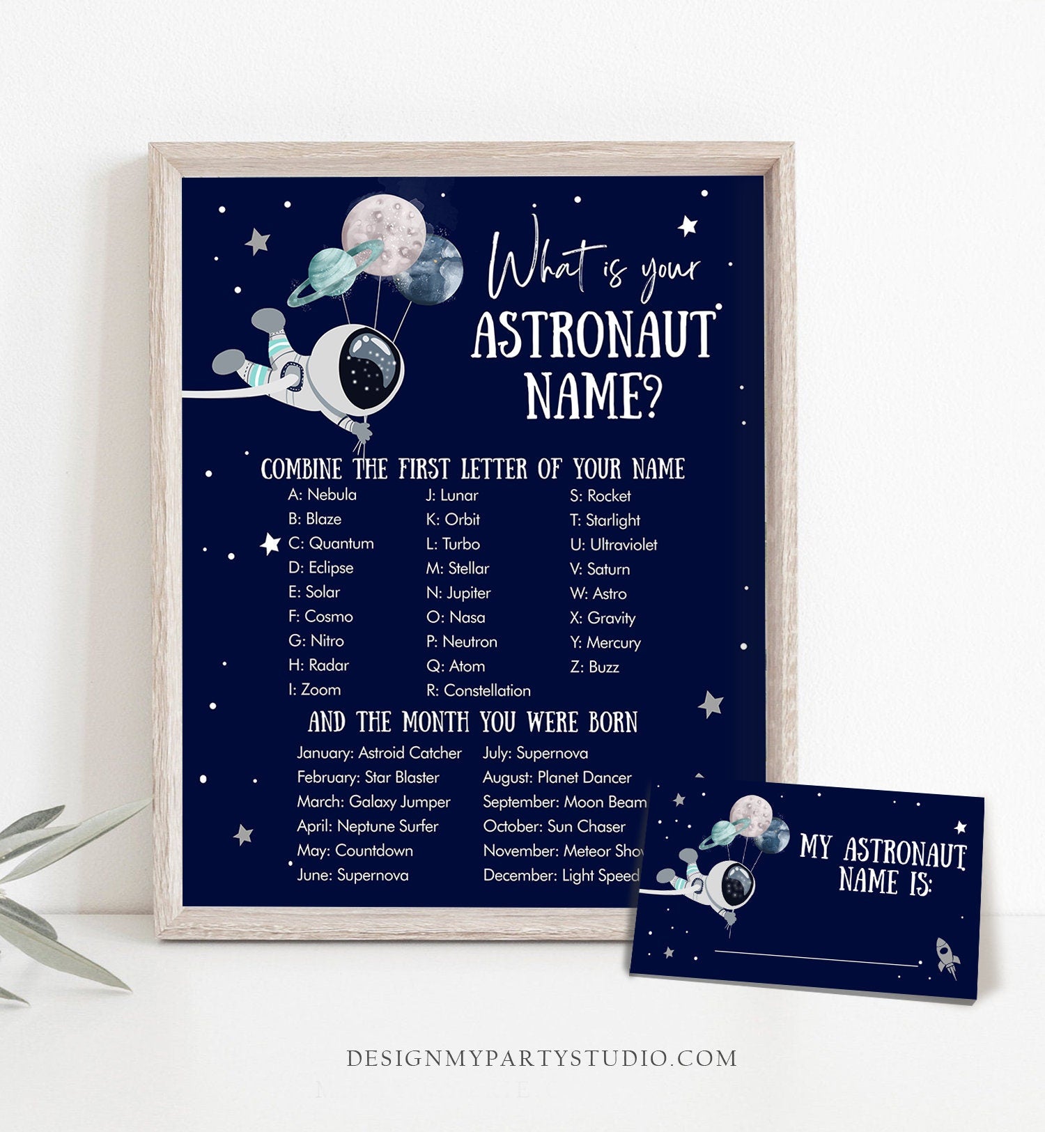 Editable What Is your Astronaut Name Game Outer Space Birthday Galaxy Birthday Party Activity Boy Rocket Digital Template Printable 0366