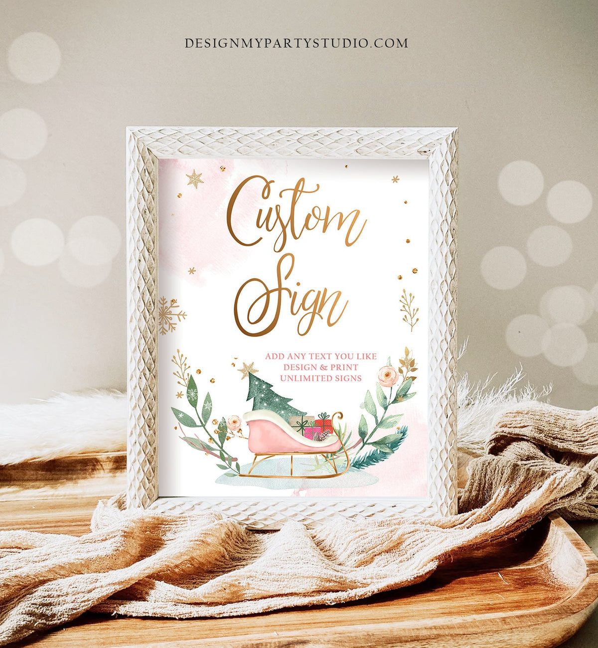 Editable Custom Sign Winter Baby Shower Sign Sleigh Winter Onederland Birthday Party Cold Outside Pink 8x10 Digital Download Printable 0353