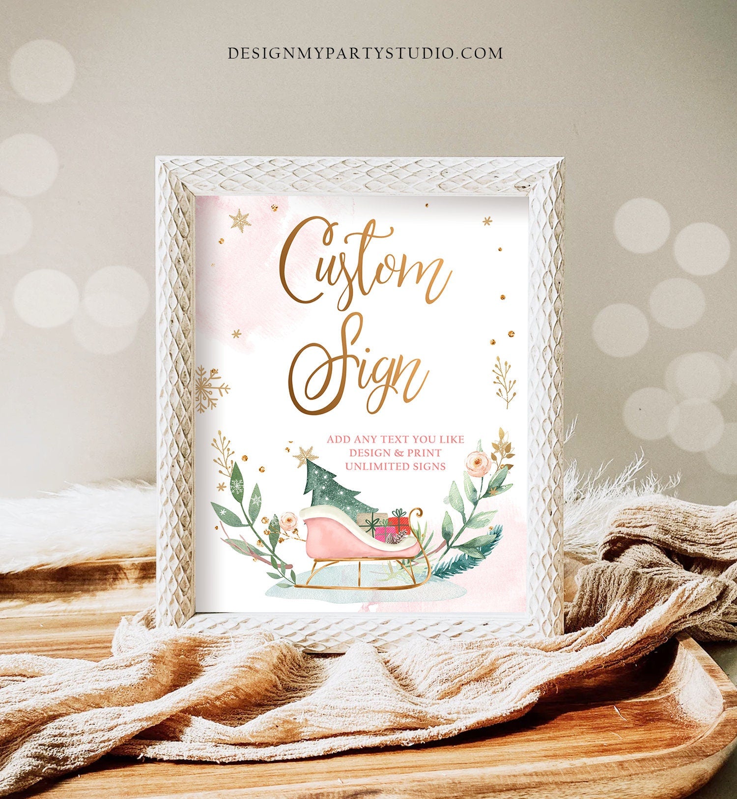 Editable Custom Sign Winter Baby Shower Sign Sleigh Winter Onederland Birthday Party Cold Outside Pink 8x10 Digital Download Printable 0353