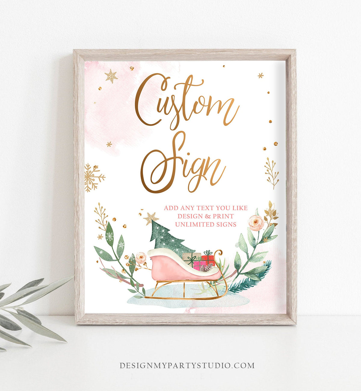 Editable Custom Sign Winter Baby Shower Sign Sleigh Winter Onederland Birthday Party Cold Outside Pink 8x10 Digital Download Printable 0353