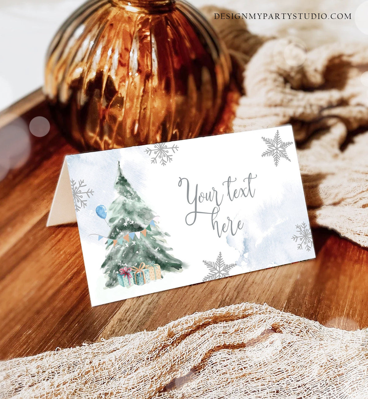 Editable Winter Onederland Birthday Food Tent Cards Winter Tree Labels Boy Christmas Party Place Cards Snow Digital Template Printable 0363
