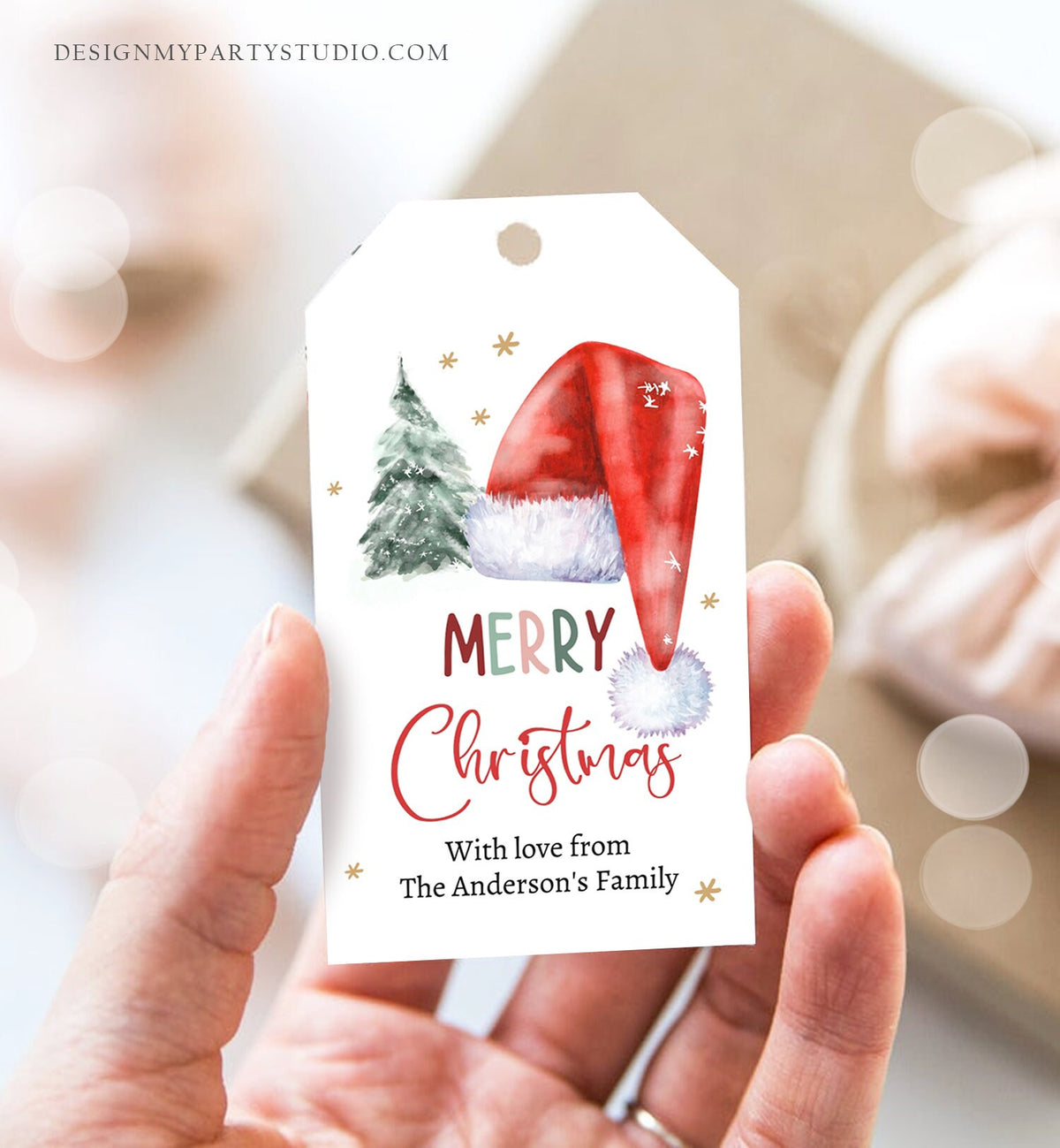 Editable Christmas Favor Tags Holiday Gift Tags Merry Christmas Santa Hat Elf Holiday Labels Download Printable Template Corjl 0443 0444