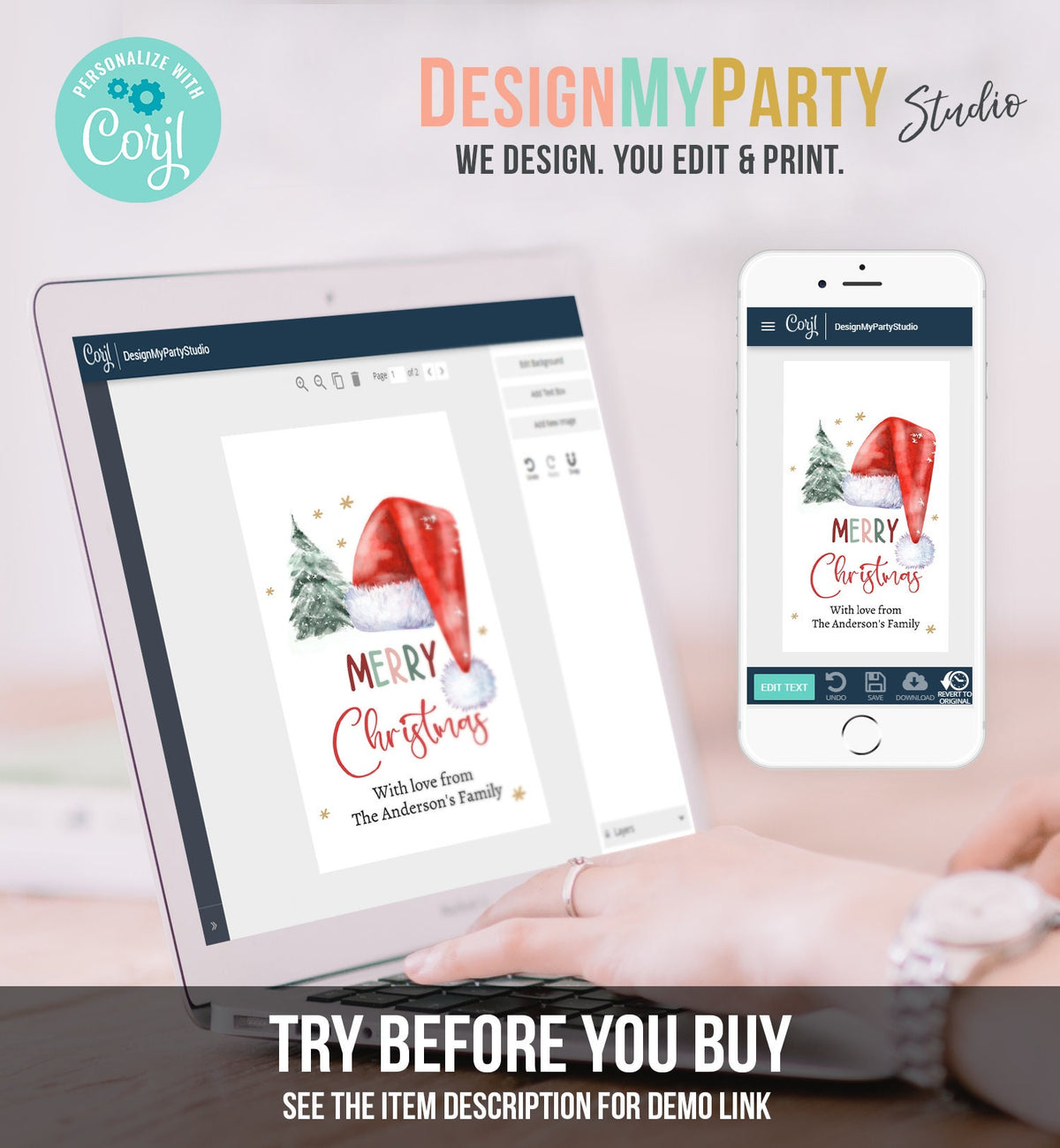 Editable Christmas Favor Tags Holiday Gift Tags Merry Christmas Santa Hat Elf Holiday Labels Download Printable Template Corjl 0443 0444