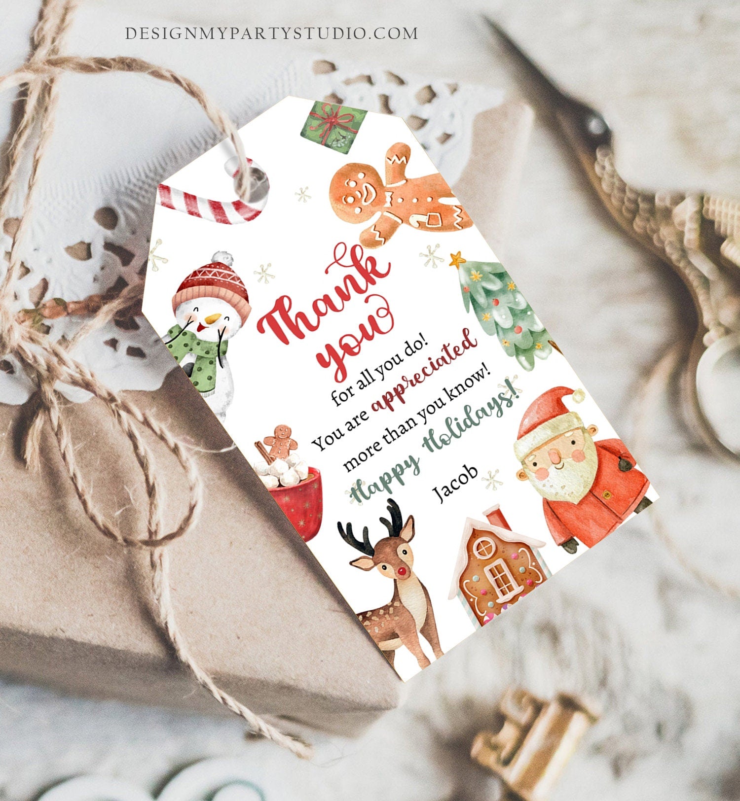 Editable Thank you for all you do Favor Tag Christmas Gift Holiday Appreciation Teacher Family Staff Digital Template Printable 0443 0445