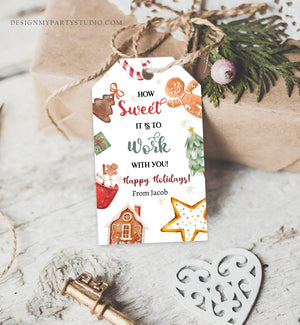 Editable Christmas Gift Tag Sweet it is to work with You Holiday Appreciation Candy Cookie Staff Coworker Printable Template Corjl 0443 0445