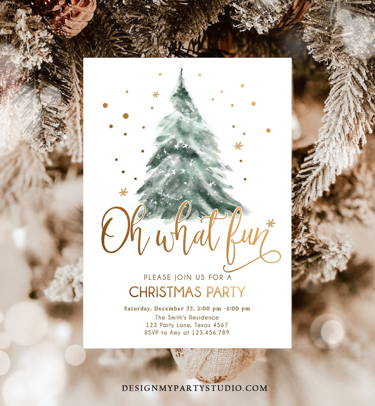 Editable Christmas Party Invitation Winter Tree Oh What Fun Invite Holiday Party Birthday Invite Corjl Template Download Printable 0363