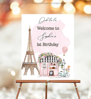 Editable Paris Birthday Welcome Sign French Patisserie Tea Party Birthday Floral France Paris Party Parisian Template PRINTABLE Corjl 0441