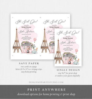 Editable Paris Bridal Shower Invitation She Said Oui French Patisserie Parisian Eiffel Tower Floral Printable Template Corjl Digital 0441