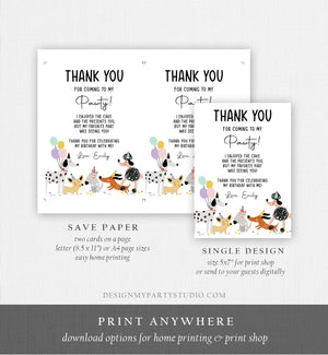 Editable Dog Birthday Thank You Card Puppy Birthday Invite Pink Girl Pawty Birthday Animal Pet Vet Download Printable Template Corjl 0429
