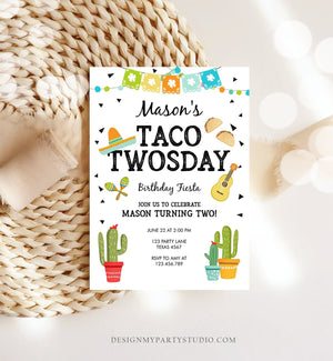 Editable Taco Twosday Invitation Mexican Twosday Birthday Fiesta 2nd Birthday Boy Fiesta Two Download Printable Invite Template Corjl 0161