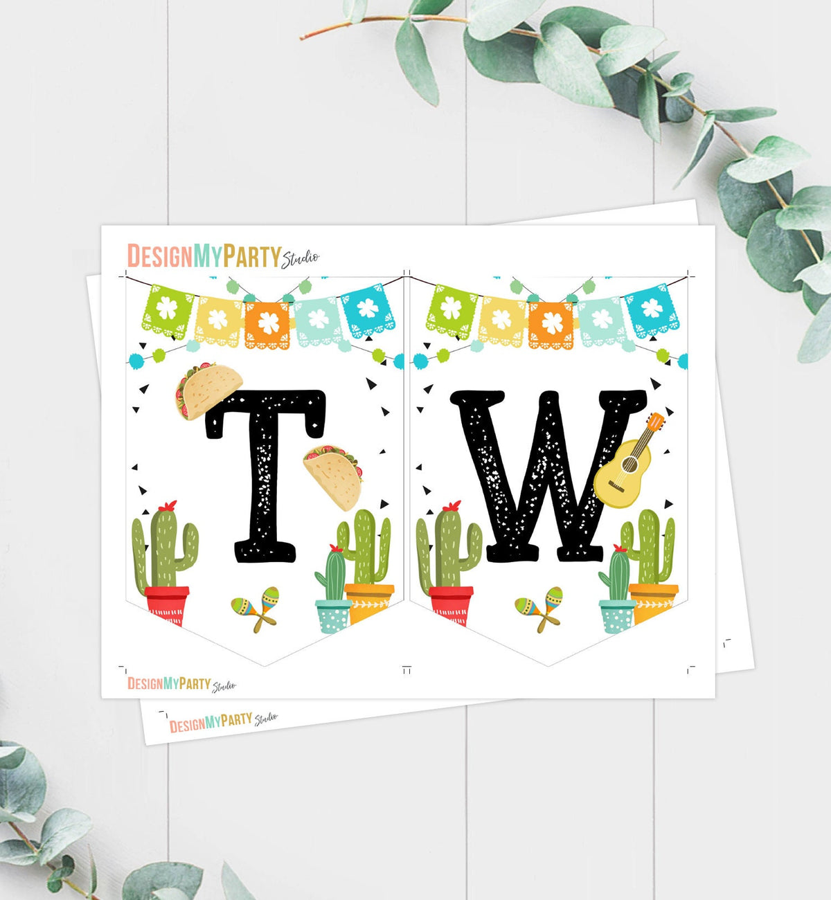 Fiesta High Chair Banner 2nd Birthday Boy High Chair TWO Banner Taco Twosday Mexican Party Decor Cactus Cinco de Mayo Digital Printable 0161