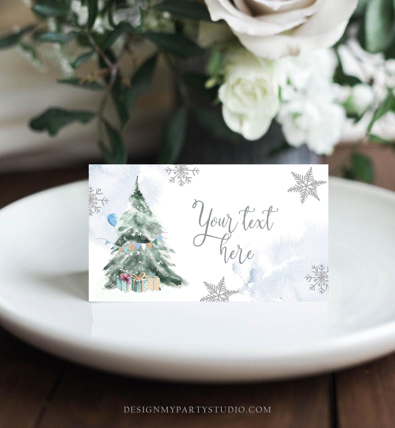 Editable Winter Onederland Birthday Food Tent Cards Winter Tree Labels Boy Christmas Party Place Cards Snow Digital Template Printable 0363