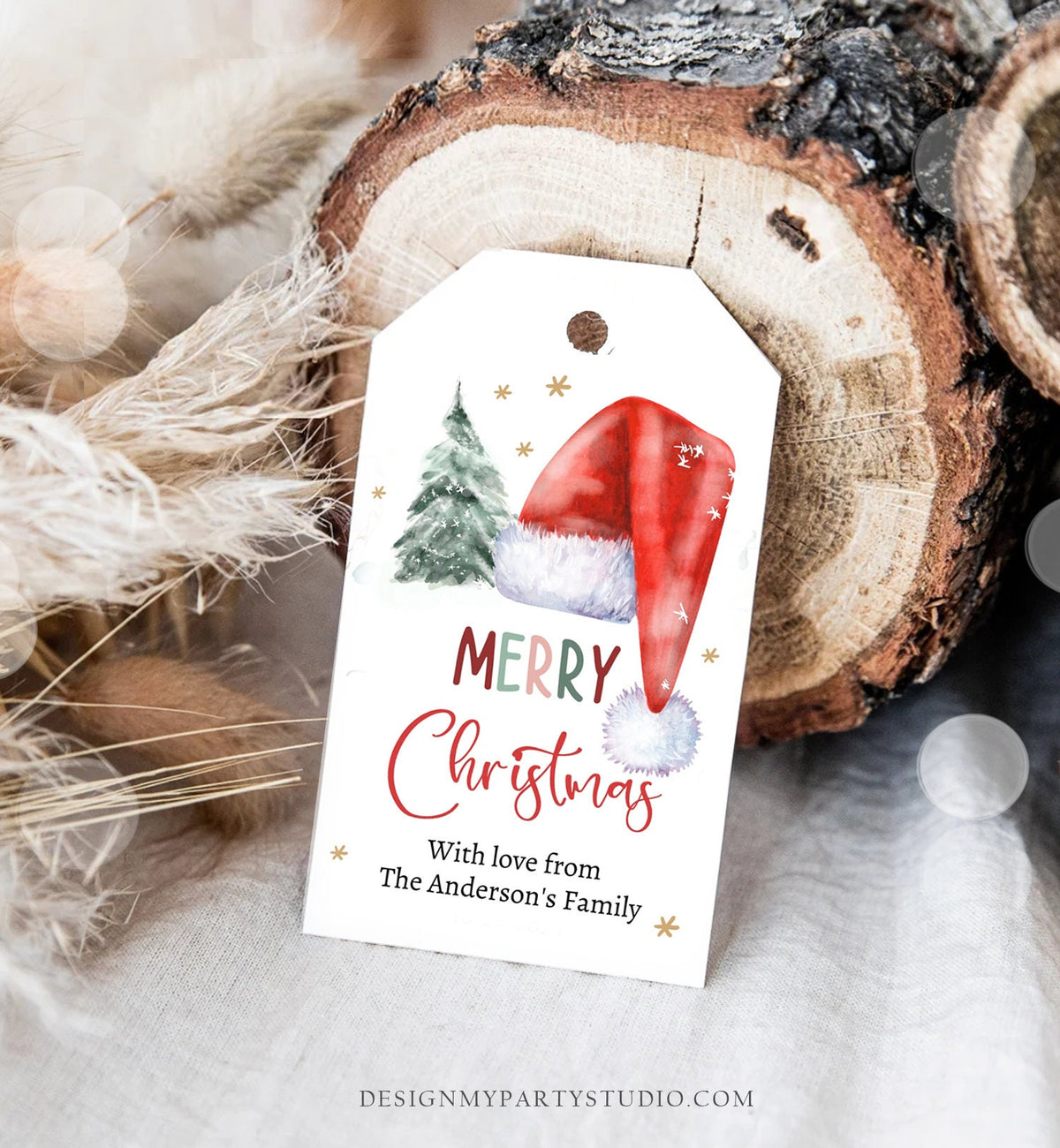 Editable Christmas Favor Tags Holiday Gift Tags Merry Christmas Santa Hat Elf Holiday Labels Download Printable Template Corjl 0443 0444