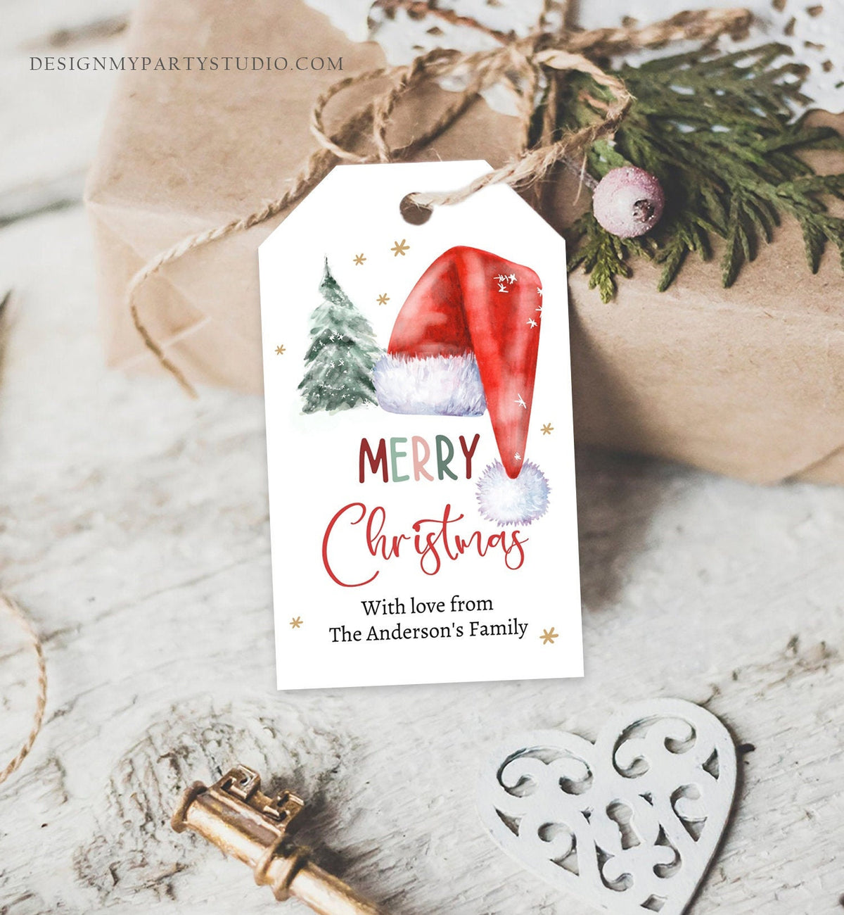 Editable Christmas Favor Tags Holiday Gift Tags Merry Christmas Santa Hat Elf Holiday Labels Download Printable Template Corjl 0443 0444