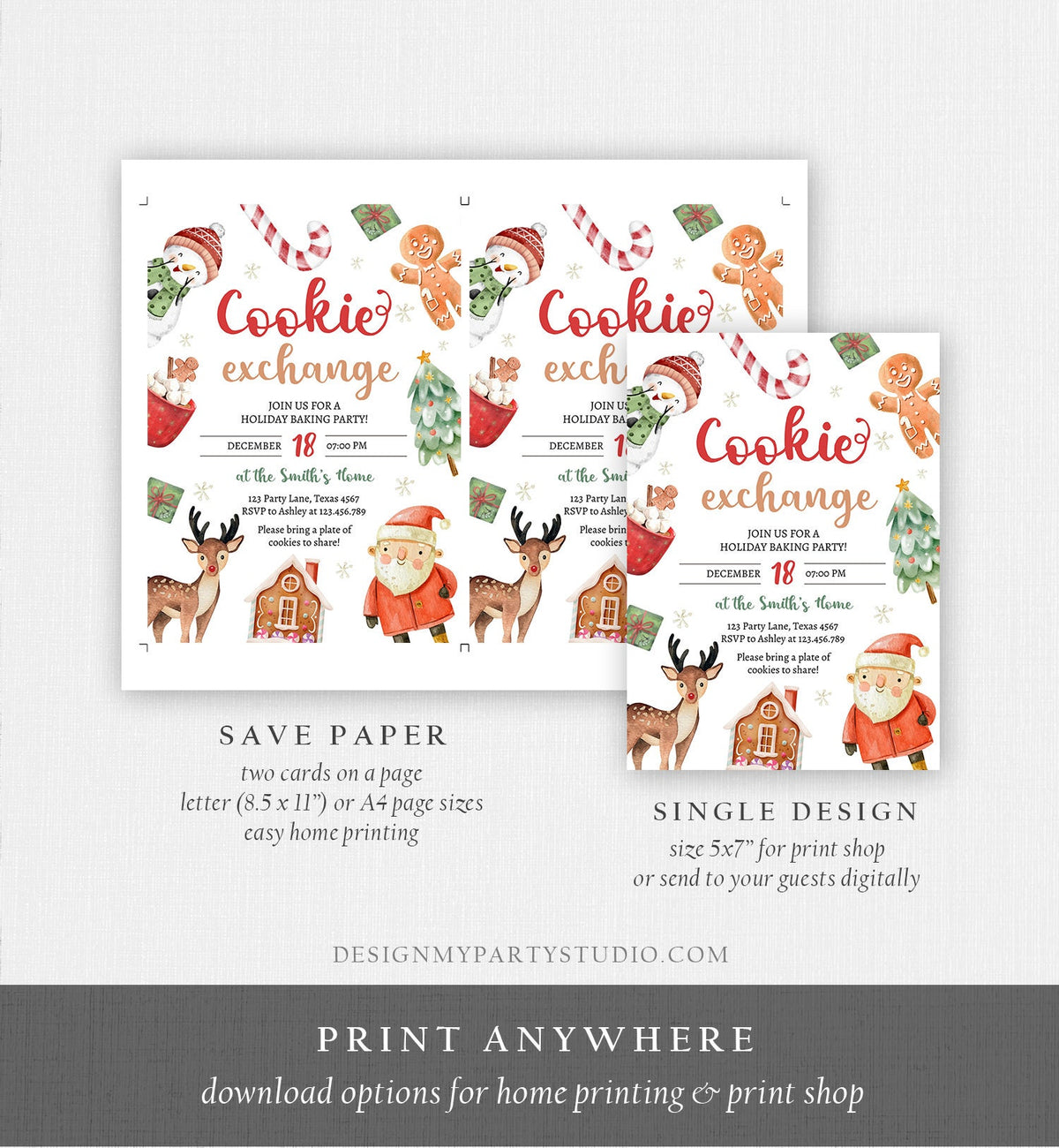 Christmas Cookie Exchange Invitation Kids Cookie Party Invite Holiday Party Birthday Baking Party Corjl Template Download Printable 0445