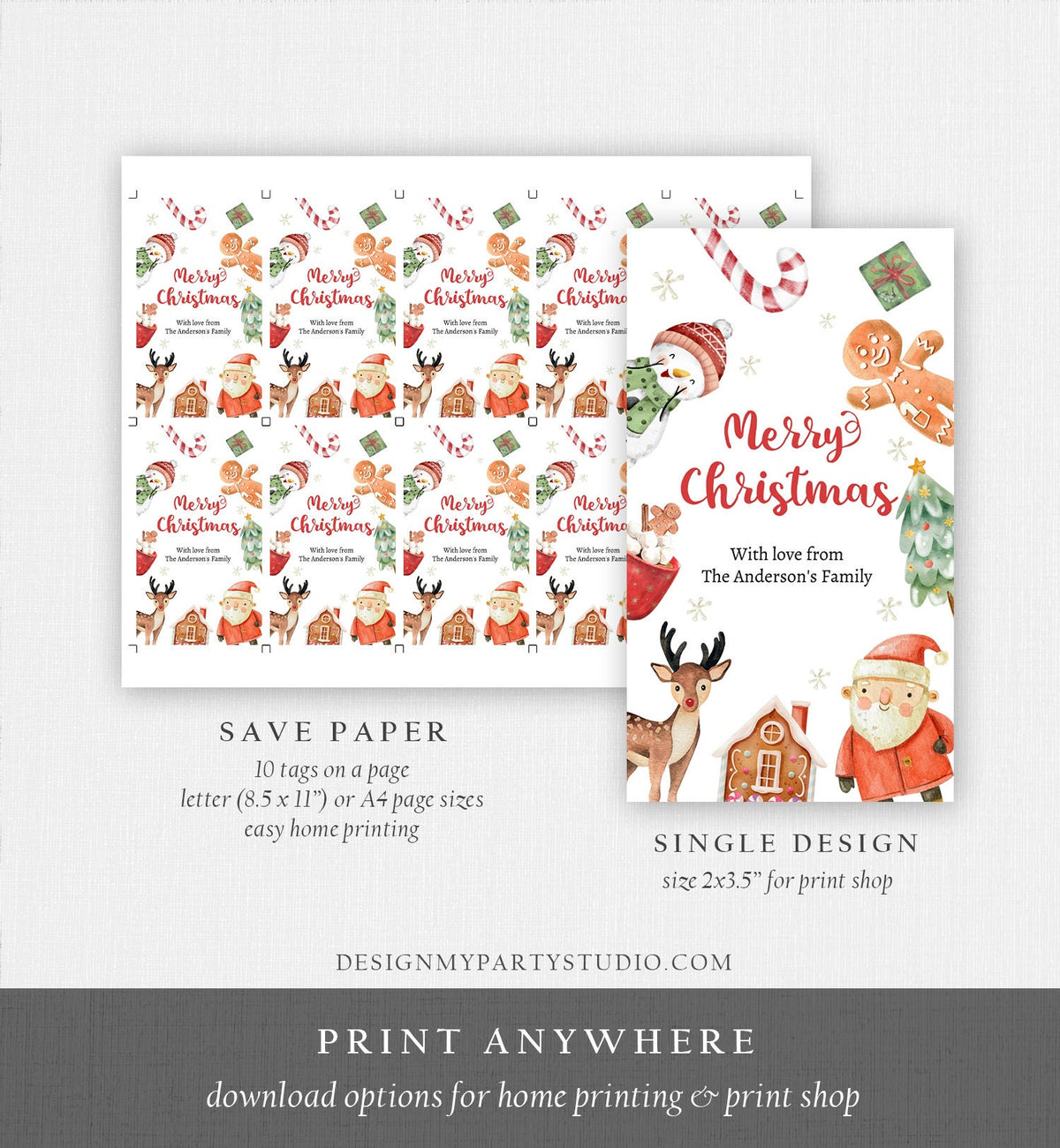 Editable Christmas Favor Tags Holiday Gift Tags Merry Christmas Party Santa Holiday Labels Download Printable Template Corjl 0443 0445