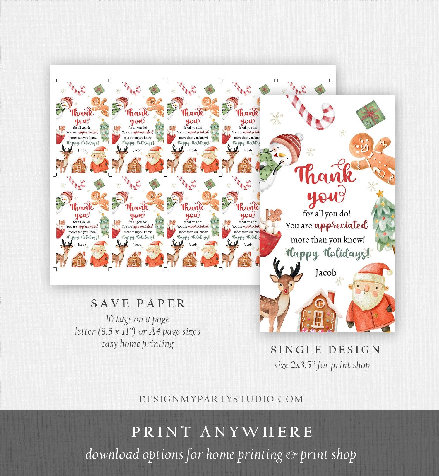 Editable Thank you for all you do Favor Tag Christmas Gift Holiday Appreciation Teacher Family Staff Digital Template Printable 0443 0445