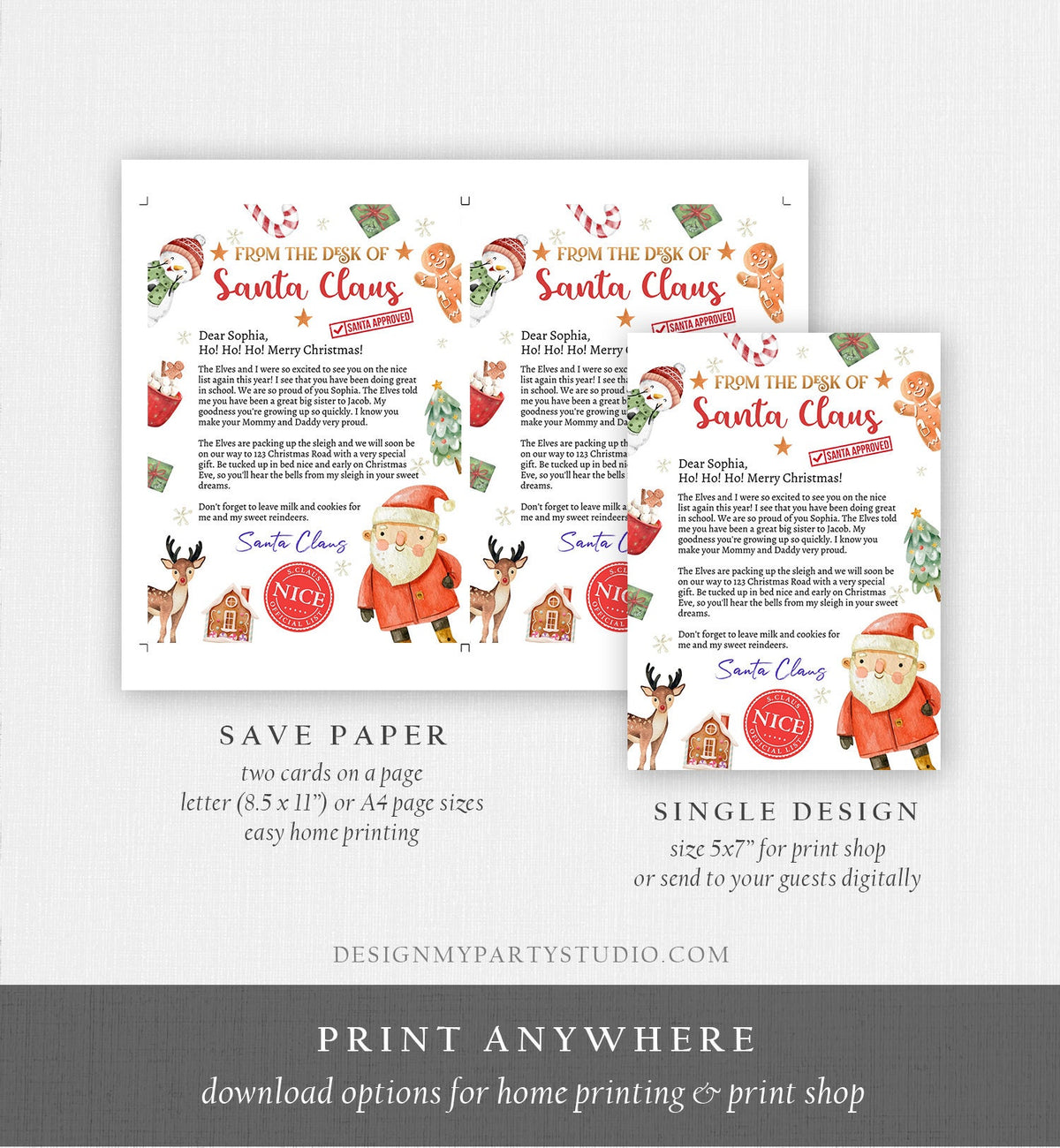Editable Personalized Letter from Santa Claus From The Desk of Santa Christmas Eve North Pole Mail Download Printable Template 0445