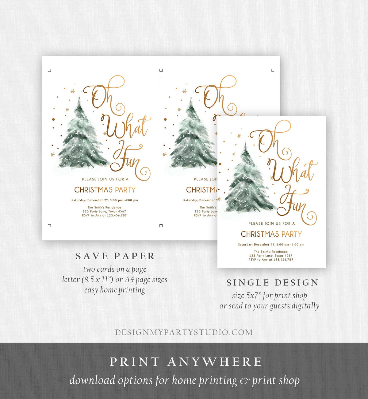 Editable Christmas Party Invitation Winter Tree Oh What Fun Holiday Party Birthday Evite Template Digital Download Printable 0363