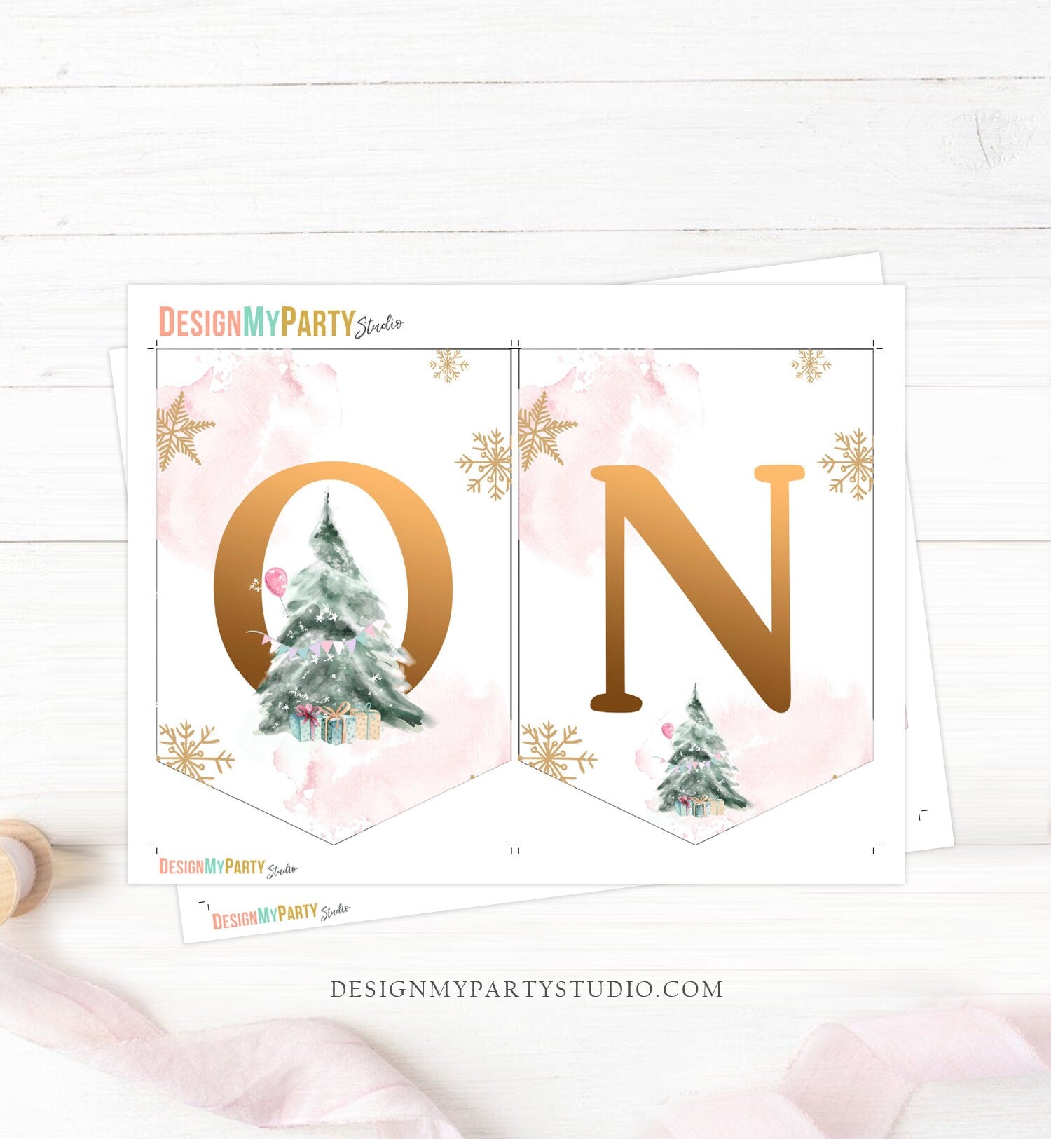 One High Chair Banner Winter Onederland Girl 1st First Birthday Pink Christmas Birthday Oh What Fun ONE Tree Decor PRINTABLE Digital 0363