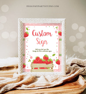 Editable Custom Sign Strawberry Birthday Sign Berry Sweet Birthday Party Decor Girl Strawberries Market 8x10 Download PRINTABLE Corjl 0091