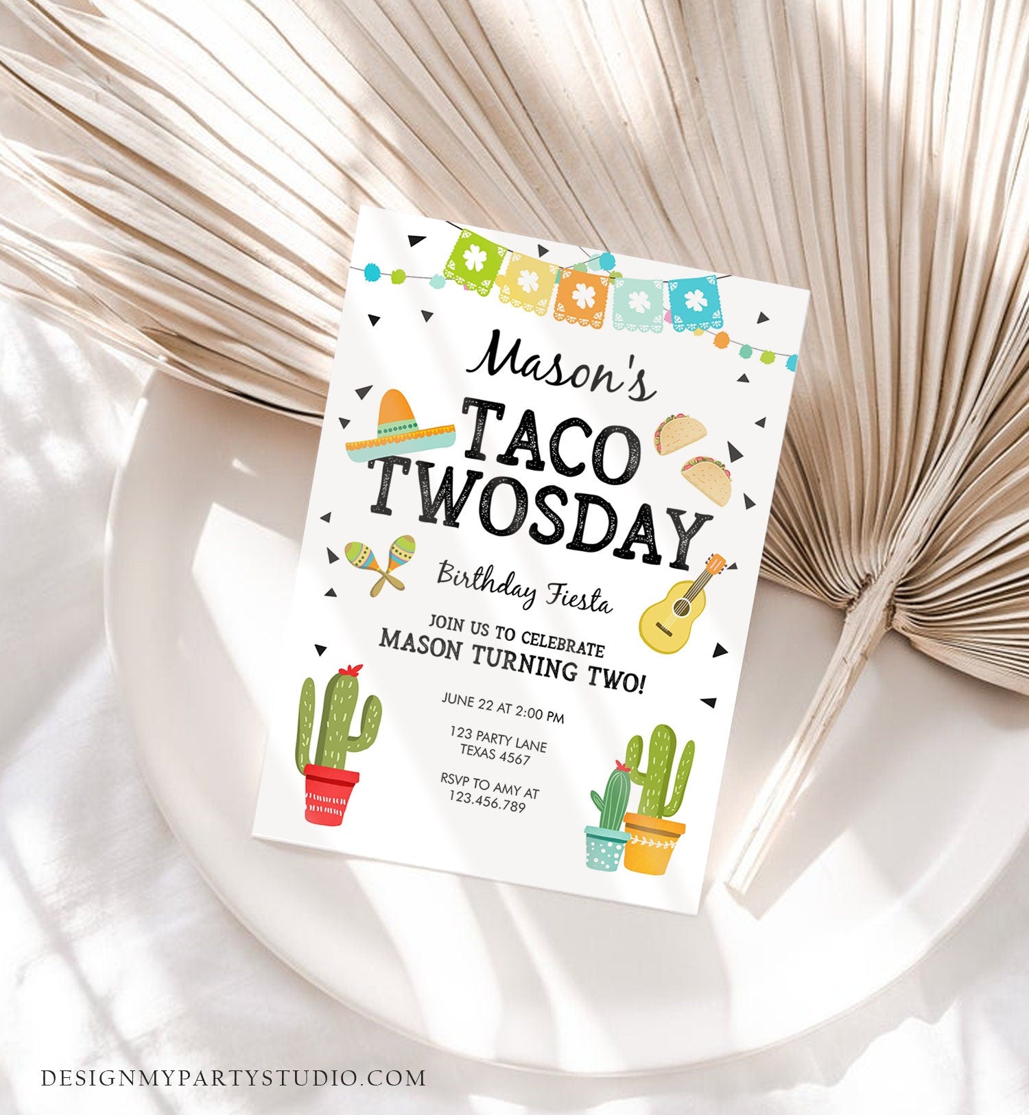 Editable Taco Twosday Invitation Mexican Twosday Birthday Fiesta 2nd Birthday Boy Fiesta Two Download Printable Invite Template Evite 0161