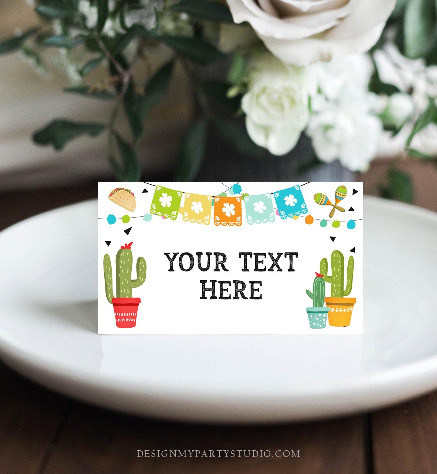 Editable Fiesta Taco Food Labels Fiesta Party Place Card Tent Card Birthday Baby Shower Mexican Fiesta Cactus Decor Corjl Template 0161